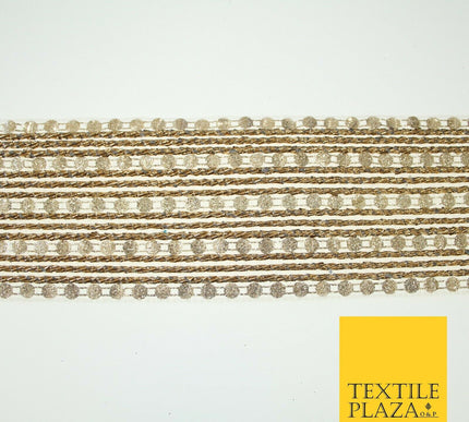 Gold Glitter Circle Sequin Mix Metallic Lines Trim Border Ribbon 5.5cm Wide X597