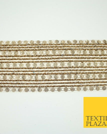 Gold Glitter Circle Sequin Mix Metallic Lines Trim Border Ribbon 5.5cm Wide X597