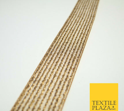Antique Gold Metallic Shimmer Stripe Lines Trim Border Ribbon 3.5cm Wide X595