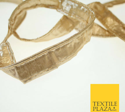 Gold Soft Metallic Foil Lame Shiny Fabric Trim Border Ribbon Lace 2cm Wide X592