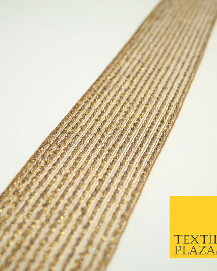 Antique Gold Metallic Shimmer Stripe Lines Trim Border Ribbon Lace 5cm Wide X593
