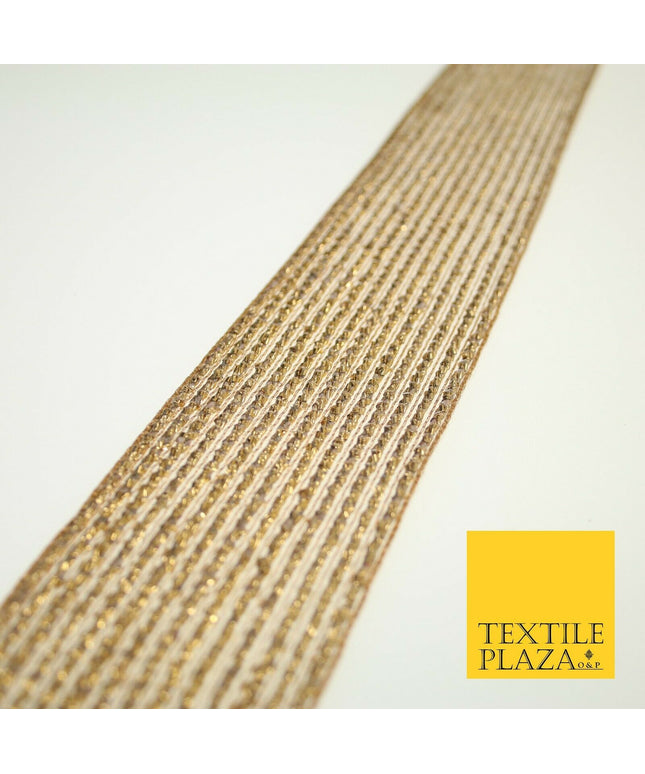 Antique Gold Metallic Shimmer Stripe Lines Trim Border Ribbon Lace 5cm Wide X593