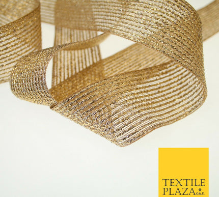 Antique Gold Metallic Shimmer Stripe Lines Trim Border Ribbon Lace 5cm Wide X593