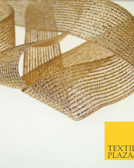 Antique Gold Metallic Shimmer Stripe Lines Trim Border Ribbon Lace 5cm Wide X593