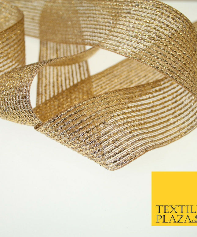 Antique Gold Metallic Shimmer Stripe Lines Trim Border Ribbon Lace 5cm Wide X593