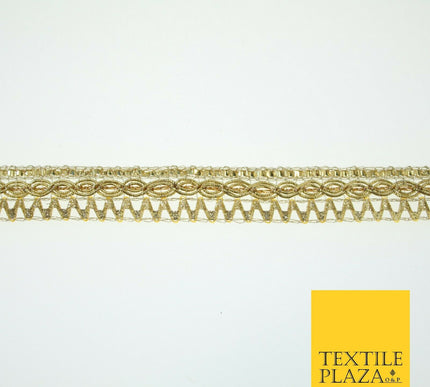 Warm Gold Shiny Glitter Zig Zag Waves Trim Border Ribbon Lace 1.3cm Wide X590