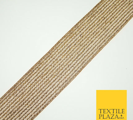Antique Gold Metallic Shimmer Stripe Lines Trim Border Ribbon Lace 5cm Wide X593