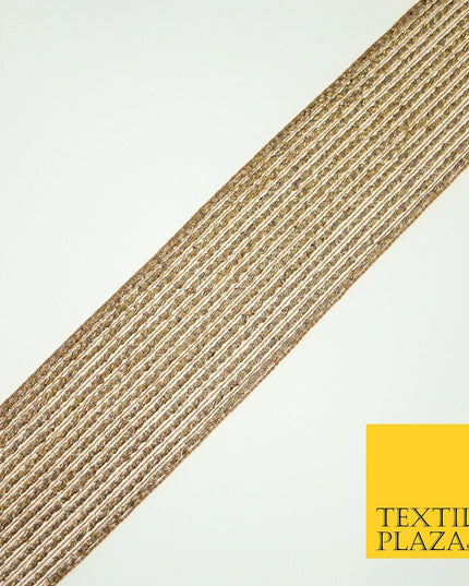Antique Gold Metallic Shimmer Stripe Lines Trim Border Ribbon Lace 5cm Wide X593