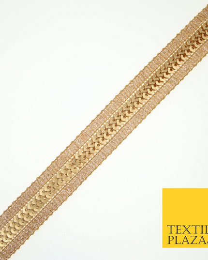 Gold Twin Row Matte Sequin Metallic Weave Zari Trim Border Ribbon Lace X581