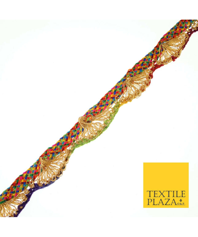 Multicoloured Gold Metallic Swag Scalloped Trim Border Ribbon Lace 3cm Wide X571
