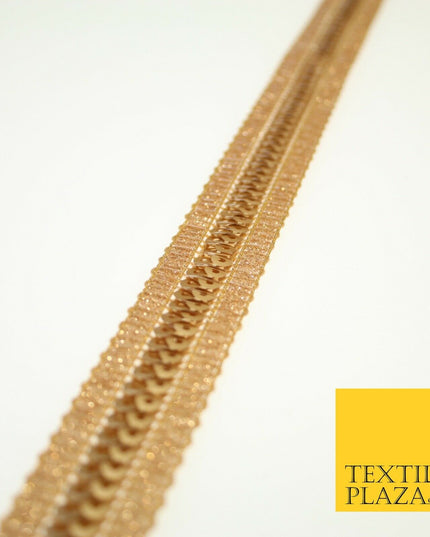 Gold Twin Row Matte Sequin Metallic Weave Zari Trim Border Ribbon Lace X581