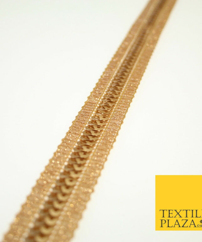 Gold Twin Row Matte Sequin Metallic Weave Zari Trim Border Ribbon Lace X581