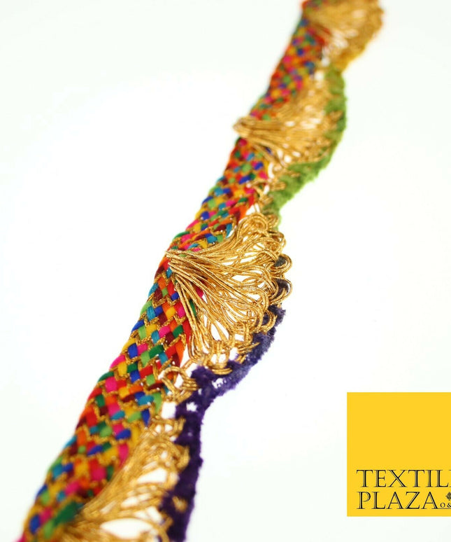 Multicoloured Gold Metallic Swag Scalloped Trim Border Ribbon Lace 3cm Wide X571