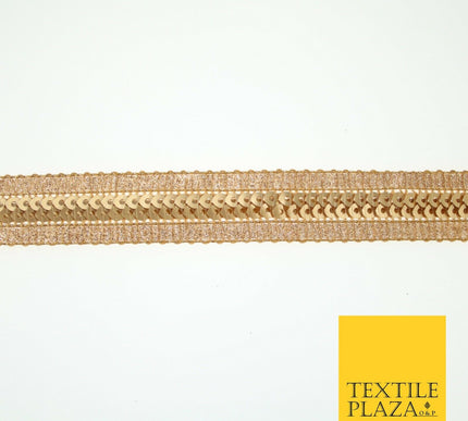 Gold Twin Row Matte Sequin Metallic Weave Zari Trim Border Ribbon Lace X581