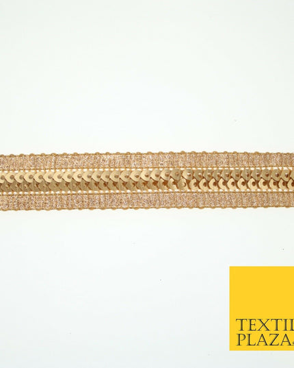 Gold Twin Row Matte Sequin Metallic Weave Zari Trim Border Ribbon Lace X581