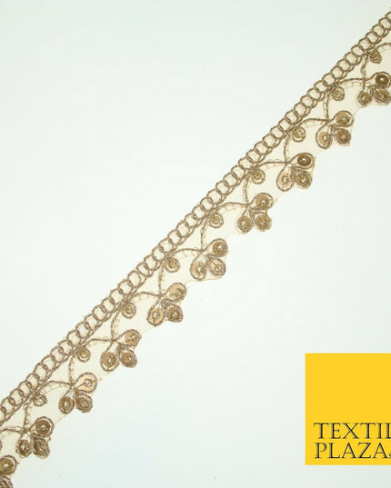 Gold Corded Matt Sequin Trio Ornate Net Trim Border Ribbon Lace 2cm Wide X565