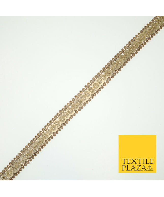 Gold Glitter Matte Sequin Cord Ribbon Trimming Border Gota Sewing Trim X578