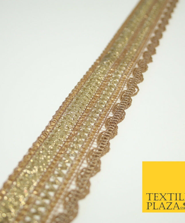 Gold Glitter Sequin Cording ZigZag Trimming Border Ribbon Ethnic Trim Lace X579