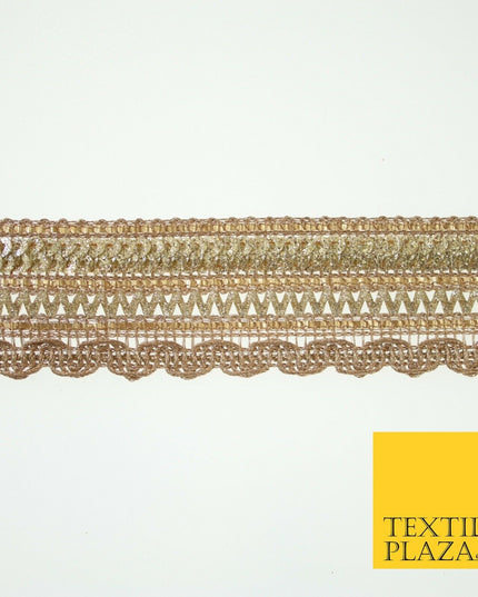 Gold Glitter Sequin Cording ZigZag Trimming Border Ribbon Ethnic Trim Lace X579