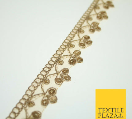 Gold Corded Matt Sequin Trio Ornate Net Trim Border Ribbon Lace 2cm Wide X565