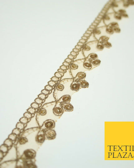 Gold Corded Matt Sequin Trio Ornate Net Trim Border Ribbon Lace 2cm Wide X565