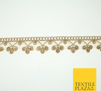 Gold Corded Matt Sequin Trio Ornate Net Trim Border Ribbon Lace 2cm Wide X565