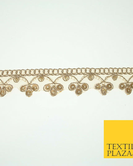Gold Corded Matt Sequin Trio Ornate Net Trim Border Ribbon Lace 2cm Wide X565