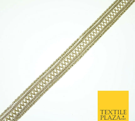 English Gold Slim Metallic Zig Zag Woven Trim Border Ribbon Lace 1.5cm Wide X569