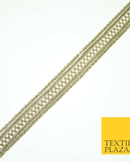 English Gold Slim Metallic Zig Zag Woven Trim Border Ribbon Lace 1.5cm Wide X569