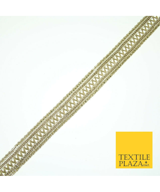 English Gold Slim Metallic Zig Zag Woven Trim Border Ribbon Lace 1.5cm Wide X569