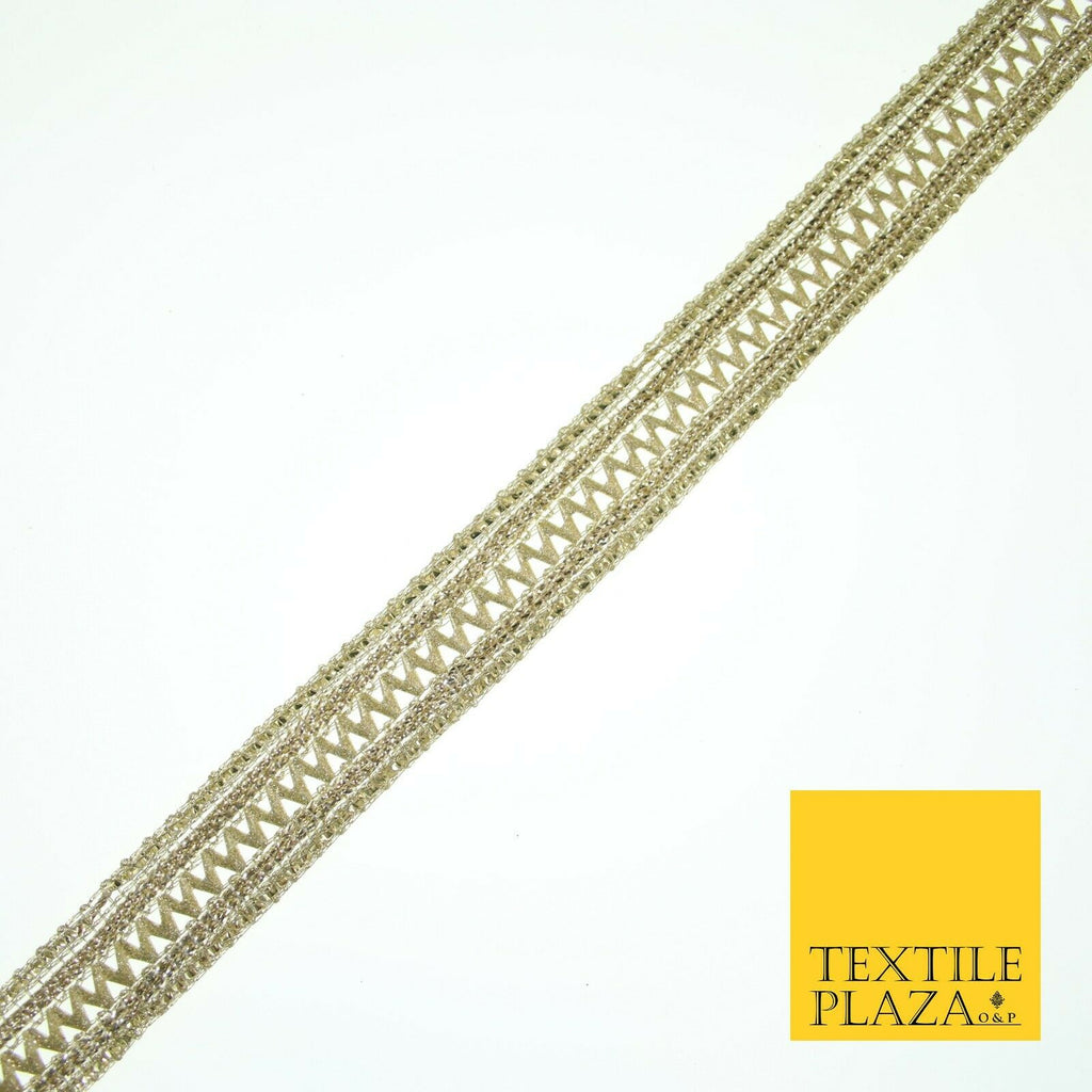 English Gold Slim Metallic Zig Zag Woven Trim Border Ribbon Lace 1.5cm Wide X569