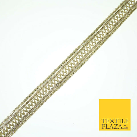 English Gold Slim Metallic Zig Zag Woven Trim Border Ribbon Lace 1.5cm Wide X569