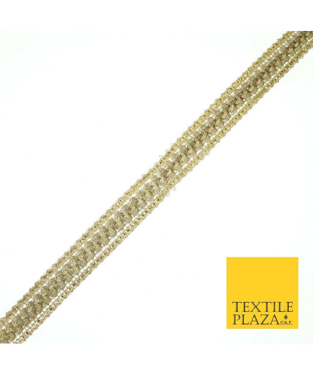 English Gold Slim Shiny Glitter Woven Trim Border Ribbon Lace 1.5cm Wide X572