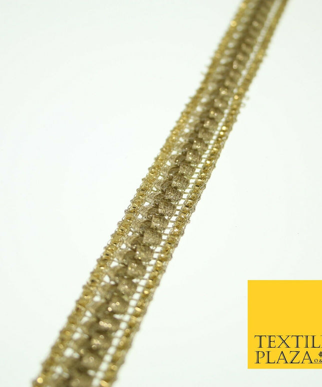 English Gold Slim Shiny Glitter Woven Trim Border Ribbon Lace 1.5cm Wide X572