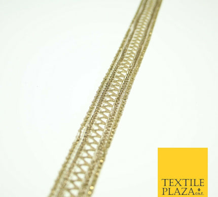 English Gold Slim Metallic Zig Zag Woven Trim Border Ribbon Lace 1.5cm Wide X569