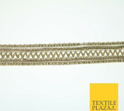 English Gold Slim Metallic Zig Zag Woven Trim Border Ribbon Lace 1.5cm Wide X569