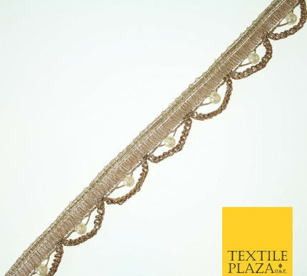 Biscuit Gold Pearl Rope Swag Scalloped Trim Border Ribbon Lace 2cm Wide X573