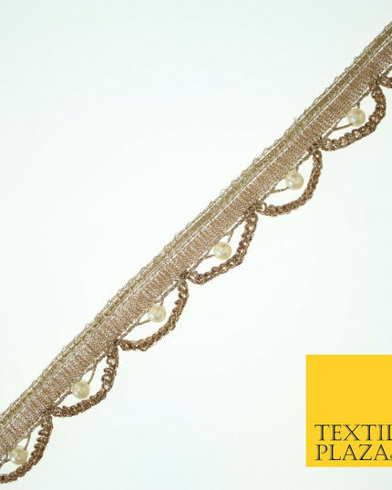 Biscuit Gold Pearl Rope Swag Scalloped Trim Border Ribbon Lace 2cm Wide X573