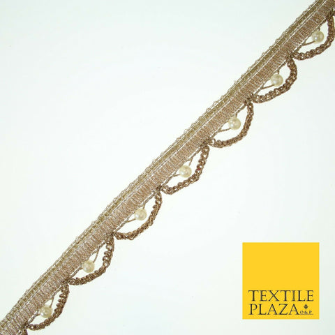 Biscuit Gold Pearl Rope Swag Scalloped Trim Border Ribbon Lace 2cm Wide X573