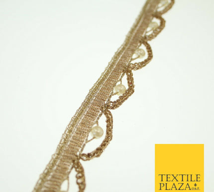Biscuit Gold Pearl Rope Swag Scalloped Trim Border Ribbon Lace 2cm Wide X573