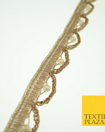 Biscuit Gold Pearl Rope Swag Scalloped Trim Border Ribbon Lace 2cm Wide X573