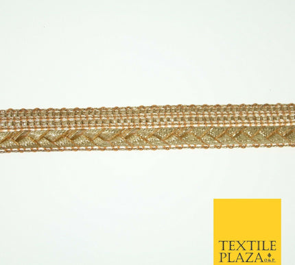 Gold Gota Patti Plait Weave Stripe Fancy Trim Border Ribbon Lace 1.5cm Wide X568