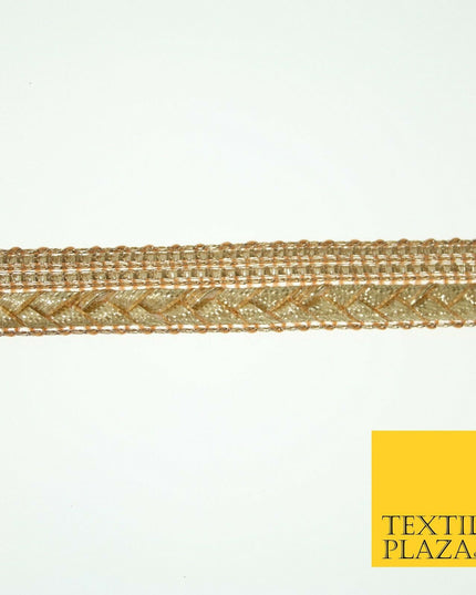 Gold Gota Patti Plait Weave Stripe Fancy Trim Border Ribbon Lace 1.5cm Wide X568