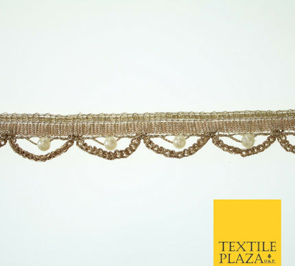 Biscuit Gold Pearl Rope Swag Scalloped Trim Border Ribbon Lace 2cm Wide X573