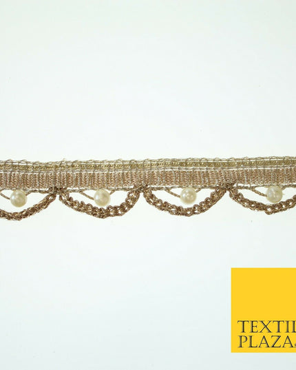 Biscuit Gold Pearl Rope Swag Scalloped Trim Border Ribbon Lace 2cm Wide X573