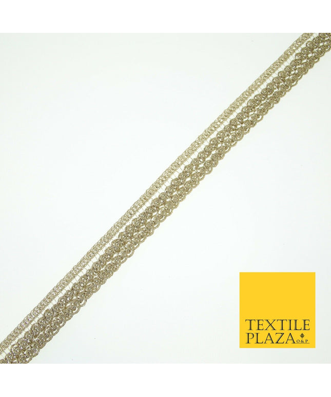 Light Gold Twin Row Corded Rope Swirl Trim Border Ribbon Gota Lace Wide X580