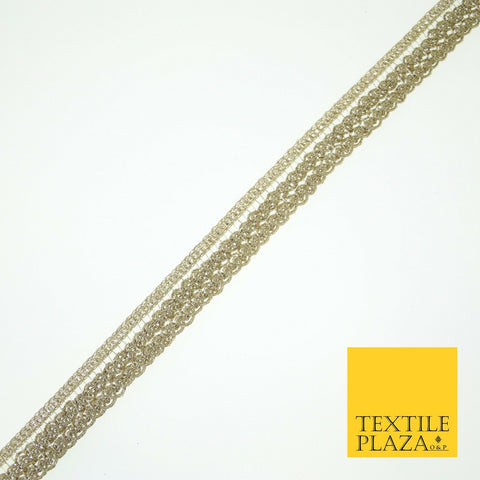 Light Gold Twin Row Corded Rope Swirl Trim Border Ribbon Gota Lace Wide X580