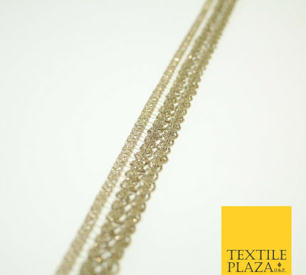 Light Gold Twin Row Corded Rope Swirl Trim Border Ribbon Gota Lace Wide X580