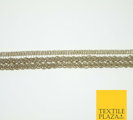 Light Gold Twin Row Corded Rope Swirl Trim Border Ribbon Gota Lace Wide X580