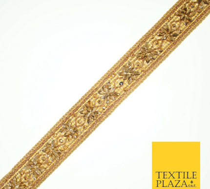 Gold Floral Diamonte Encrusted Fancy Trim Border Ribbon Gota Lace 3cm Wide X559